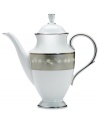 Your guests will linger over the beauty of this bone china coffee pot finely decorated with a delicate floral design with textured white beads and elegant platinum trim. From Lenox's dinnerware and dishes collection.