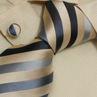 Black Tie Men Sandybrown Stripes Men with Ties Silk Ties Cufflinks with Presentation Box By Y&g A1043