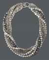 The epitome of elegance. Multiple strands of grey cultured freshwater pearls (5-5-1/2 mm) intertwined and twisted together with sparkling hematite and labradorite beads (194-3/8 ct. t.w.) create a classy look. Crafted with an intricate sterling silver clasp. Approximate length: 17 inches.