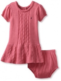 Nautica Sportswear Kids Baby-girls Infant Short Sleeve Cable Sweater Dress, Medium Pink, 24 Months