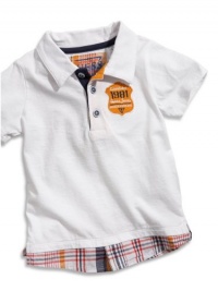 GUESS Kids Boys Baby Boy Plaid Trim Polo (12-24M), WHITE (12M)