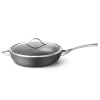 You'll love the curved sides and its low profile of this deep Calphalon skillet. This pan also has a wider mouth for more efficient evaporation than a standard sauce pan. Great for one pan meals and more.