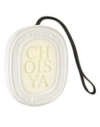 An innovative new way to scent your surroundings. Specifically designed for small spaces, like wardrobes and drawers. The porcelain pendent contains a highly scented hard wax palette that will gradually release its scent for 3-4 months or longer. The pendent is fitted with a ribbon for hanging purposes. Choisya (orange blossom), gives off a gentle, soothing fragrance that is radiant and fresh.