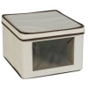 Household Essentials Medium Storage Box with See-Through Window, Natural Canvas with Brown Trim