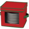 Household Essentials Holiday Dinnerware Storage Chest for Salad Plates or Bowls, Red with Green Trim