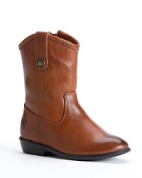 Modern boots with a decidedly western flair, this cute style has mid-height shaft with a contoured top and snap tab accents.