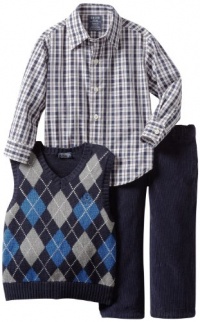 Izod Kids Boys 2-7 Argyle Sweater Vest Plaid Shirt and Pant 3 Piece Set, Sport Navy, 6 Regular