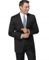 Who said looking good can't be feeling good too? This suit jacket is as comfortable as it is handsome. With a classic, single-breasted look, notched lapel and two button closure. Chest welt pocket, front flap pockets. Center back vent.