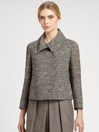 Lightweight tweed bouclé, in a ladylike silhouette with an elegant foldover collar.Foldover point collarConcealed button frontThree-quarter sleevesFully linedAbout 18 from shoulder to hem61% cotton/27% polyacrylic/6% silk/6% viscoseDry cleanImported of Italian fabricModel shown is 5'11 (180cm) wearing US size 4. 