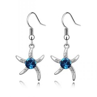 Contessa Bella Fancy Genuine 18k White Gold Plated Blue and Clear Swarovski Austrian Crystal Elements Beautiful Starfish Dangle Pierced Women Earrings Elegant Silver Color Crystal Jewelry