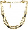 T Tahari Gold Tone with Black Resin and Crystal Stations Statement Necklace