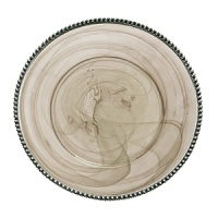 Recalling the distinctive look of Florentine alabaster, carefully mouth-blown glass is swirled with white details and finished with an iridescent glaze to form this striking plate from Arte Italica. Made by hand in Italy, it's edged in ornate pewter beading.