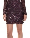 Aidan Mattox Women's Fully Sequins Long Sleeve Cocktail Evening Dress 10 Aubergine