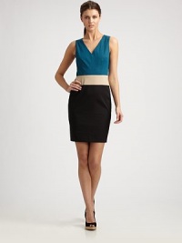 Colorblock is the word this season. Embracing the trend is as easy as donning this v-neck sheath.V-necklineSleevelessBust dartsBack zipperAbout 39 from shoulder to hem64% ramie/32% viscose/4% elastaneDry cleanImported Model shown is 5'11½ (181cm) wearing US size 4. 