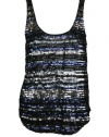 Aqua Womens Black Metallic Sequin Stripe Lined Tank Top S