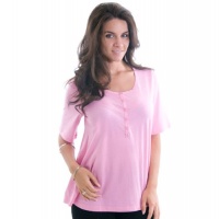 HUE Women's Solid Three-Fourth Sleeve Henley Shirt