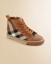 Must-have high-top silhouette in iconic checks of woven cotton with rich leather trim.Side zipper and front lace detail68% cotton/32% leather upper40% cotton/60% leather liningRubber solePadded insoleImported