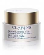 A vital breakthrough – the first anti-wrinkle skin care range that restores deep luminosity, so skin seems to light up from within. Revive skin luminosity and diminish visible signs of time on your skin. The essential partner to Vital Light Day, the anti-aging night cream helps boost microcirculation to ensure that you wake to a healthy-looking and revitalized complexion. Palmitoyl glycine encourages optimal skin nutrition to restore and ensure a fresher-looking complexion in the morning.Cochlearia officinalis and Waltheria work together to help strengthen the collagen network to reduce wrinkles, firm skin and restore luminosity from within. Allergy tested. Non-comedogenic.