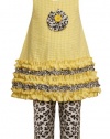 Size-5, Yellow, BNJ-7532R 2-Piece Ruffle Border Seersucker Dress and Leopard Animal-Print Legging Set, Bonnie Jean Little Girls Party Dress