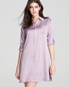 Sleep soundly in Lauren Ralph Lauren's satin pajama shirt, inspired by a classic men's silhouette.