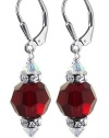 SCER266 Sterling Silver 10mm Faceted Round Garnet Crystal Earrings Made with Swarovski Elements