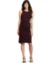 HALSTON HERITAGE Women's Side Twist Pleated Dress, Aubergine, 2