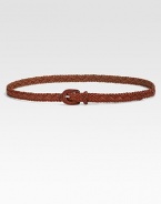 Woven leather comes together flawlessly with a textured buckle for must-have, bohemian appeal.About 2 wideLeatherImported