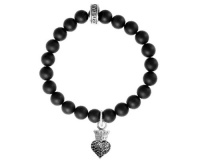 Queen Baby Onyx Bead Bracelet w/ Pave Black Cz Baby Crowned Heart