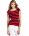 French Connection Women's Stretch Stripe Top, Utility Blue/Love Red, Small