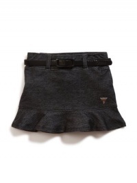 GUESS Kids Girls Knit Denim Flip Skirt with Belt, BLACK (6X)