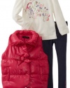 Calvin Klein Girls 2-6X Toddler Puffy Jacket With Jean And Tee, Pink, 4T