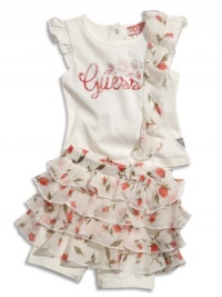 GUESS Kids Girls Baby Girl Logo Tee & Skirt Set, CREAM (24M)