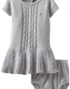 Nautica Sportswear Kids Baby-girls Infant Short Sleeve Cable Sweater Dress, Light Grey Heather, 24 Months