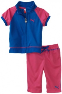 PUMA - Kids Baby Girl's Zip Jacket And Mesh Capri Set, Pink, 12 Months