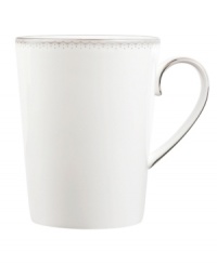 Wake up to fresh, luminous style with this fine china mug. From innovative designer Monique Lhullier, it features a platinum-edged tiered scallop pattern on creamy white.