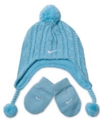 Sweet as candy. This hat and mittens set from Nike is as cozy as it is cute.