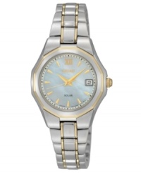 A classically handsome two-tone design pairs with solar technology on this Seiko watch.