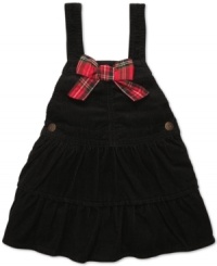 An adorable plaid bow accents the darling look of this comfy corduroy jumper from Osh Kosh.