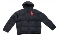 Polo Ralph Lauren Boy's Fleece Lined Hood Down Filled Jacket Navy Blue w/Big Red Pony-Small