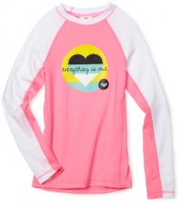 Roxy Kids Girls 7-16 Rocker Rashguard Shirt, Pink/White, X-Large