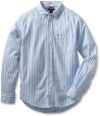 Tommy Hilfiger Boys 8-20 Long Sleeve Quinn Button-Down Striped Shirt, Daydream Blue, Medium