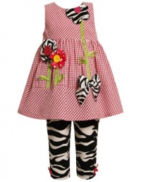 Size-5, Fuchsia, BNJ-7428R, 2-Piece Zebra Animal-Print Flower Stem Applique Seersucker Legging-Pants Set,Bonnie Jean Little Girls Party Dress