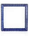 An indigo pattern in white porcelain makes the Trellis square accent plate a stylish companion to Grand Buffet Platinum dinnerware, also by Charter Club. A banded edge adds a classic touch.