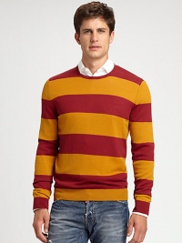 Colorful, sporty stripes band the body of this fine-knit wool pullover.Rib-knit crewneck, cuffs and hemWoolDry cleanMade in Italy of imported fabric