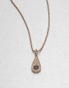 From the Devout Collection. An unique design of rich sapphires, white and black diamonds set in warm 14k rose gold on a ball chain. Diamonds, .11 tcw14k rose goldBlue sapphiresLength, about 16Pendant size, about .4Lobster clasp closureMade in Italy and imported