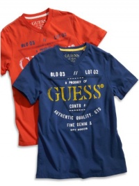 GUESS Kids Boys Little Boys V-Neck Logo Shirt (2-7), BLUE (3T)