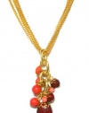 Rachel Reinhardt Caroline 14k Gold Plated Multi-Chain Necklace with Red Turquoise and Coral Bead Cluster