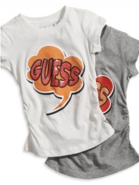 GUESS Kids Girls Little Girl Comic Thought Logo Tee, WHITE (3T)