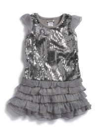 GUESS Kids Girls Little Girl Sequined Dress, GREY (5/6)