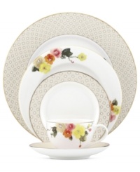 Into the mix. Find something chic and unexpected in the retro blooms and charming lattice of this Waverly Point place setting. Bands of gold tie it together with the modern polish of kate spade new york.